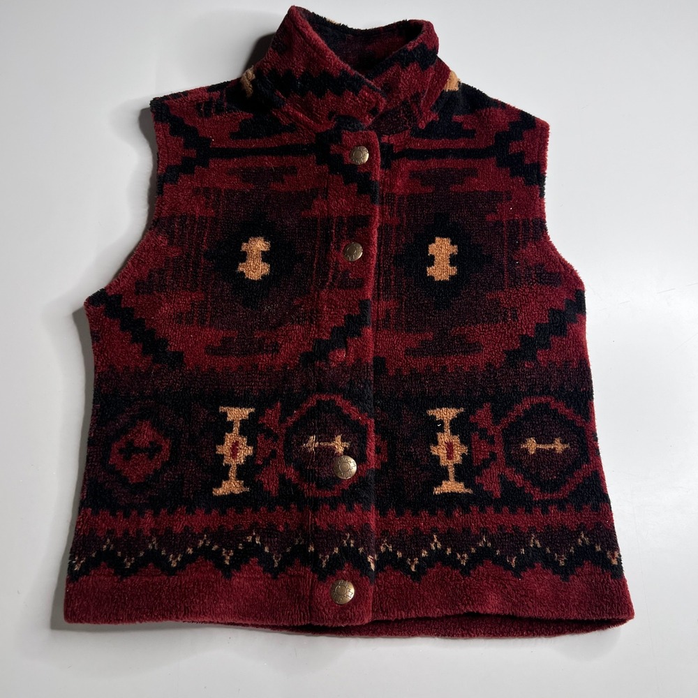 County Clothing Co Cheyenne Collection Southwestern Fleece Vest‎ Red Black Large
